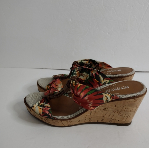 Sperry Cork Wedge Sandals Top Sider Tropical Paradise Size 8 New - Picture 2 of 7